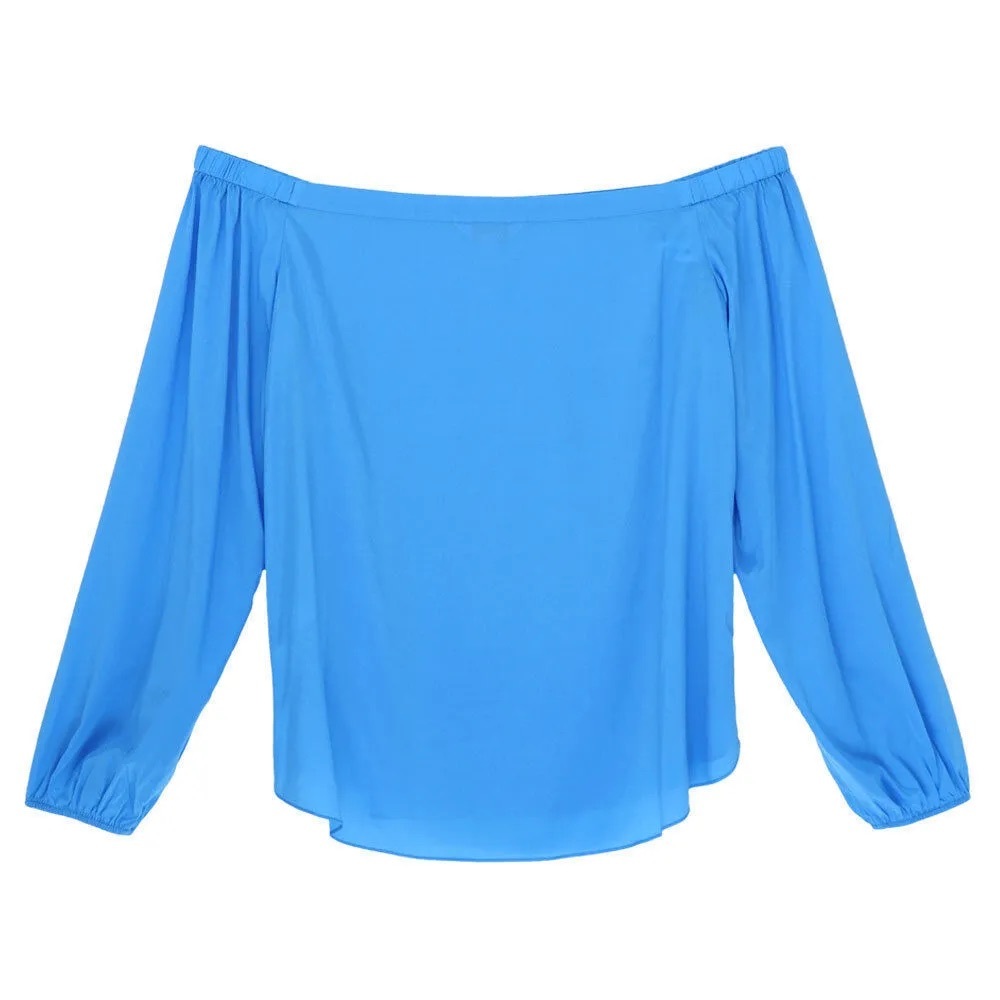 LILLY PULITZER 90% Silk Adira Off The Shoulder Top Blue. Size MD. Great Cond! - Picture 5 of 7